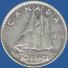 10 центов Канады 1964 года