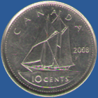Шхуна Bluenose на монетах 10 центов Канады